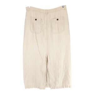 Eddie Bauer‎ Linen Maxi Skirt S Womens 32x33 Tan Beige Pockets Slit BOHO Beachy